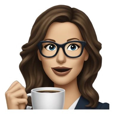 Hyper Realistic Kate Beckinsale dark blue eyes wearing glasses in a business dress drinking coffee happy  sticker