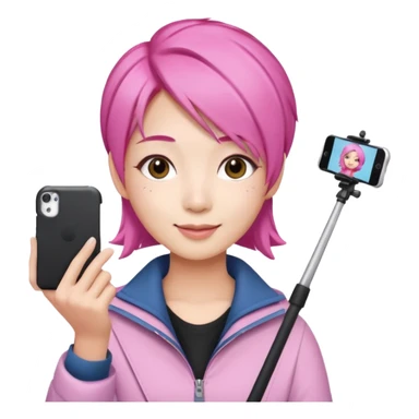 asian influencer pink hair selfie stick sticker