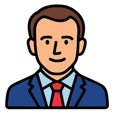 Emmanuel Macron, French president, colorful outlined icon sticker