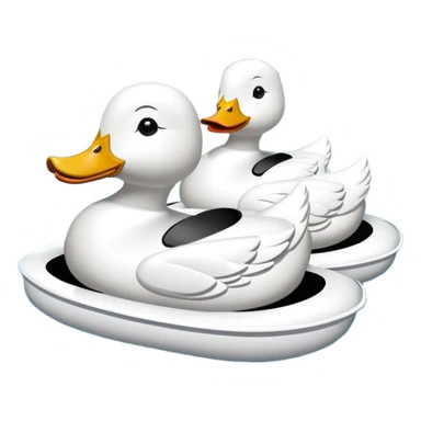 The white duck-shaped pedal boats are parked in line.Bangkok Thailand sticker