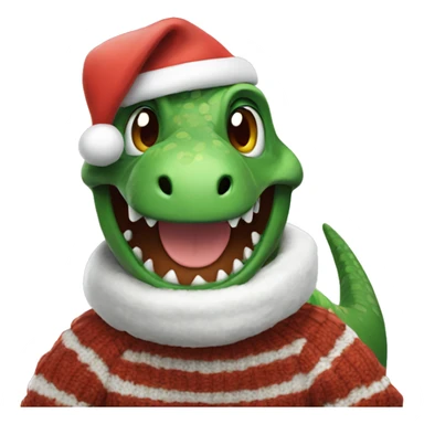 dinosaur with a Santa hat and sweater on smiling  sticker
