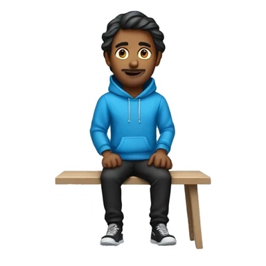 generatre me an emoji of an indian man sitting on his desk in a blue hoodie and black pants sticker