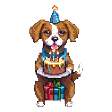 dog with birthday cake sticker