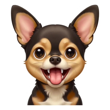 A high-resolution photo-realistic digital illustration of a black and tan chihuahua with big eyes yawning. sticker