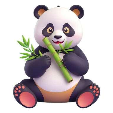 panda eating bamboo in forrest background, close up pose sticker