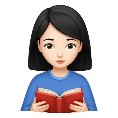Girl black hair reading book sticker