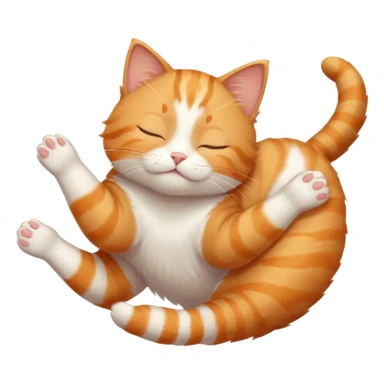 ginger and white small cat eyes closed lying down upside down with paws stretched out straight in different directions sticker