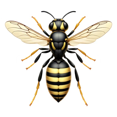 Beautiful and Majestic Wasp Portrait Emoji, Head and body rendered in serene repose with a gentle, confident smile, showcasing a refined, streamlined form with delicately patterned stripes and softly closed, focused eyes, Simplified yet exquisitely endearing features, highly detailed, glowing with a soft, drowsy radiance, high shine, relaxed and utterly noble, stylized with an air of regal insect elegance, soft glowing outline, capturing the essence of a beautiful and majestic wasp that embodies the refined power of nature! sticker