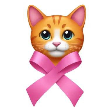 Pink ribbon with orange cat sticker
