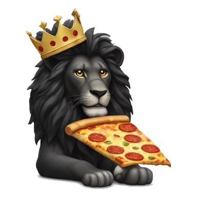 A Black lion with a golde crown on the at. eating a slice of pizza sticker