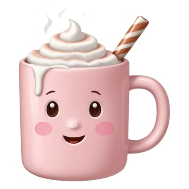 light pink mug with hot chocolate and marshmallows realistic sticker