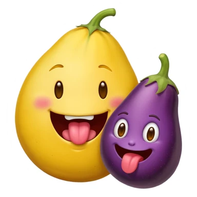 Round yellow emoji face with a tongue poking out, and an egg plant in mouth  sticker