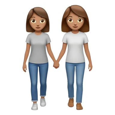 based on emoji style, two people walking together. one is brown-haired woman, wearing a shirt,  Another one is a non-binary person, wearing t shirt and jeans, and the second person doesn't have anything on their hands. They are not holding hands sticker