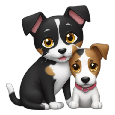 Black Tabby cat and Jack Russell dog hugging sticker