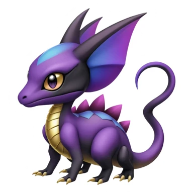 purple-black-gold-gradients Meloetta-Larvitar-Axew-Salandit-Pokémon-Fakémon-creature-hybrid-fusion sticker