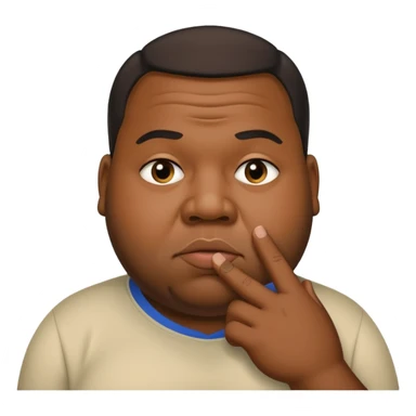 Fat black guy with a straight face staring into your face with a finger to his lips shushing  sticker