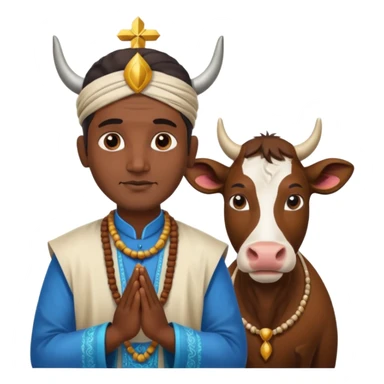 Indian man worshipping cow sticker