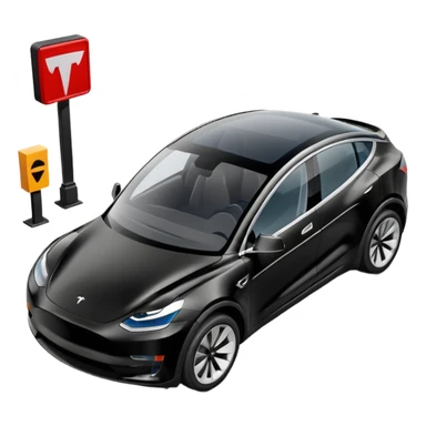 A Tesla Model Y parallel parking in front of a store, from above sticker