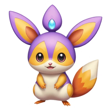 Cute big-eyed Purple and orange colorful iridescent Emolga-Victini-Pichu-Dedenne-fusion sticker