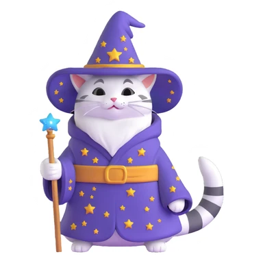 wizard cat with a starry robe and hat sticker