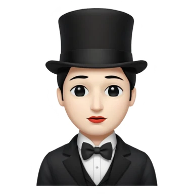 A man with snow white skin, a black half mask with an eye hole, a black top hat, a black vest with a black tie tucked underneath, and a white collared shirt. Closed eyes. sticker