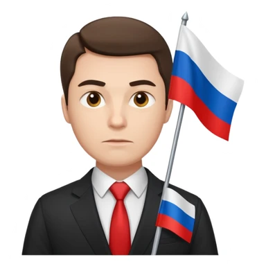 a male politician in a business suit with a Russian flag sticker