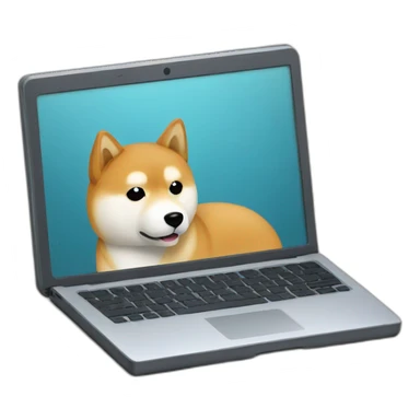 a shiba inu working on a laptop sticker