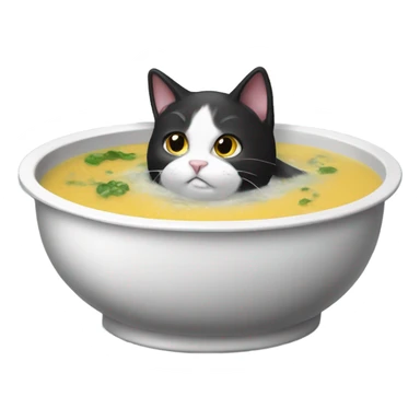 a tuxedo cat bathing in soup sticker