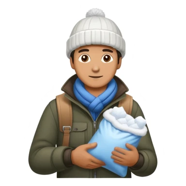 Man walking holding a ziplock bag of snow sticker