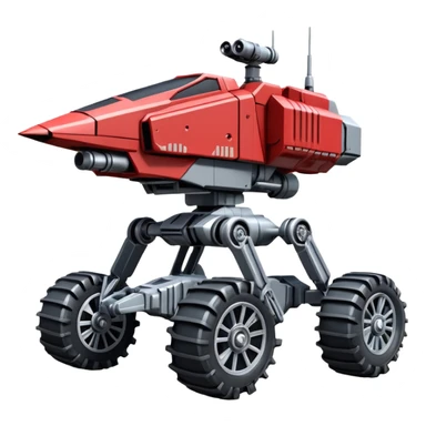 Star Wars jumping 8-wheel armored canine sporty self-balancing massive mech trail vehicle shooting motor-in-wheel side-hill leaning actively robotically articulating hydraulic independent suspended pod gimbal enemy mech off-road racing rover with large fast engine basher crawler megatron  sticker