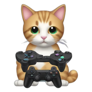 Cute cat holding a black ps controller and playing video games sticker