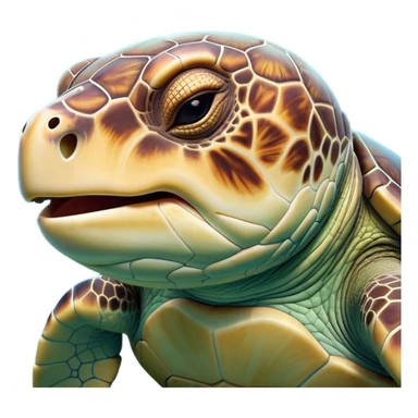 Cinematic Cute Yawning Sea Turtle Portrait Emoji, Head tilted slightly with a dramatic, wide-open yawn, showcasing a stately, patterned shell and a smooth, aged body with sleepy, half-closed eyes, Simplified yet irresistibly adorable features, highly detailed, glowing with a soft, cozy oceanic glow, high shine, relaxed yet expressive, stylized with a dash of whimsical marine charm, soft glowing outline, capturing the essence of a drowsy yet affectionate sea turtle that appears ready to stretch out for a nap! sticker