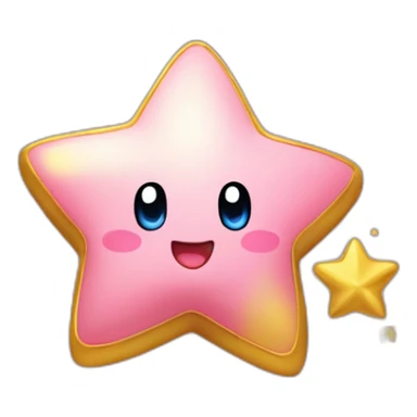 cute happy Kirby jumping on a golden star sticker