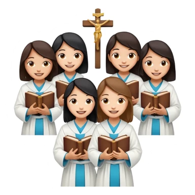 eight asian girls holding bibles and crosses and laughing  sticker