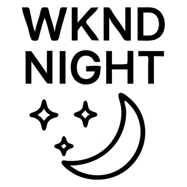 WKND NIGHT minimal emoji, clean sans-serif, black and white, highly readable, simple style for Slack sticker