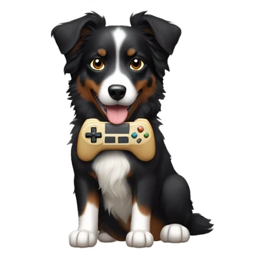 Small black australian shepherd dog with beige video game controller  sticker