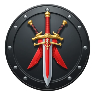 Make an mmo rpg red sword class icon inside of a round emblem in aname style sticker