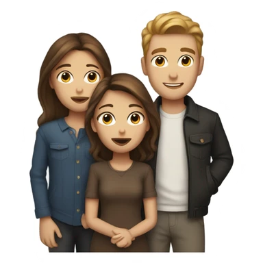 three white people with brown hair two male one female all kissing sticker