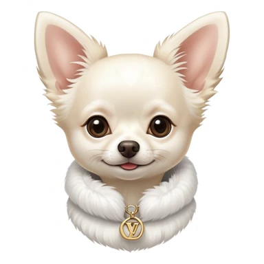Very elegant white hairy chihuahua with Vuitton accessories sticker