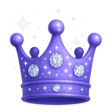 Enhance the 3D purple crown with color #7986cb by adding even more sparkling and glowing effects, diamonds, making it very shiny and majestic. Render it in apple emoji style with no background. sticker