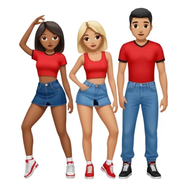 Couple dancing with girl in front twerking girl wearing denim mini skirt with a red crop top guy wearing black jersey with denim baggy pant sticker