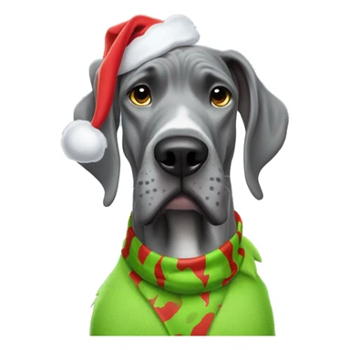 Grey great dane wearing a the grinch costume sticker