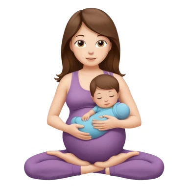 "Pregnant woman sitting in a yoga pose with long brown hair and fair skin, holding a newborn baby with short brown hair and fair skin." sticker