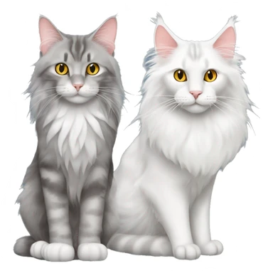 maine coon cat with a turkish angora cat which is white and thw maine coon cat is grey sticker