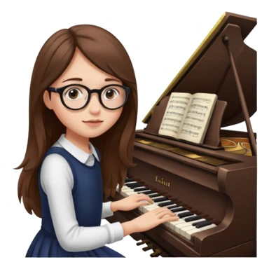 girl long brown hair. round glasses eye. playing piano sticker
