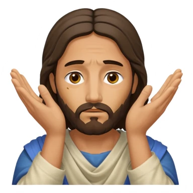 my workmate accidentally misspelled "Jesus christ" as "Jesbus christ", make an emoji of jesus with his hands on his face looking like hes ironically in pain sticker