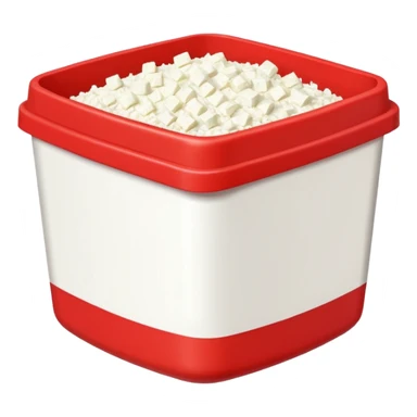 Pixel art Cottagecheese in a red container with a white stripe at top and bottom sticker