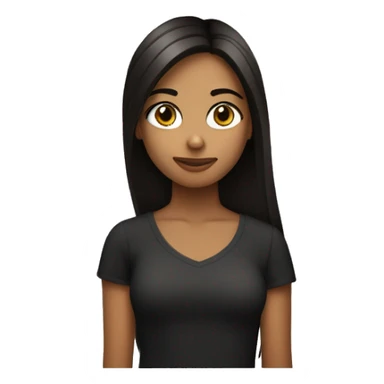 Una chica con cabello negro largo straight  y color trigueña ojos marrones oscuros usando una camisa blanca  sticker