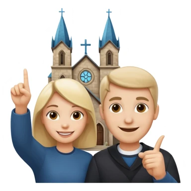 couple pointing to a church in the background sticker