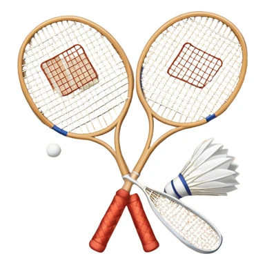 Two crossed badminton rackets with a shuttlecock resting in between, set against the faint outline of a badminton court. The image highlights the tools of the sport, with a subtle emphasis on the court's net and boundaries, symbolizing competition and skill. sticker